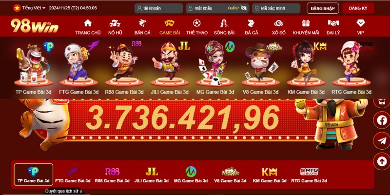 Các sảnh cược đáng chú ý tại chuyên mục game bài 98win